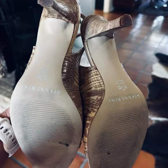 Gianni Bini Tan Woven Peep-Toe Slingback Heels - Picture 4 of 5